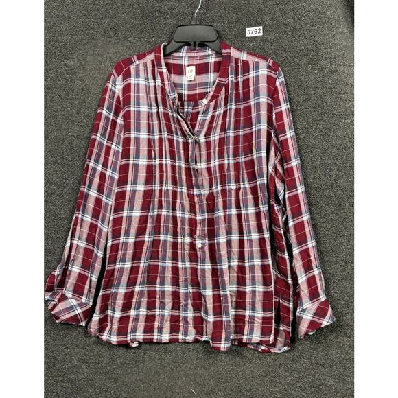 Gap Button Up Plaid Pintuck Long Sleeve Tunic Shirt Womens Size Xl Multicolor - Picture 1 of 8